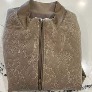 Nancy Bolen City Girl Mixed Media Tan Zip Jacket for Office or Casual Wear sz.6